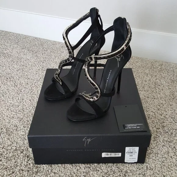 Giuseppe Zanotti Black Suede Venere Crystal Open Toe Heel Stiletto Alien Sandal - Picture 3 of 15